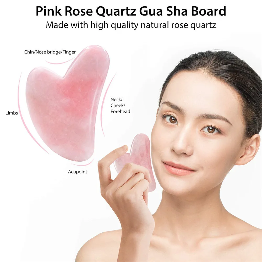 Rose Quartz Jade Roller Facial Massager and Gua Sha Scraping Tool