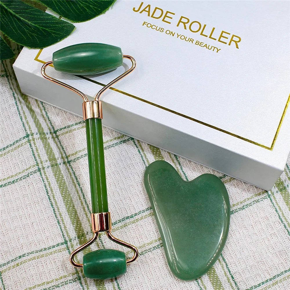 Rose Quartz Jade Roller Facial Massager and Gua Sha Scraping Tool