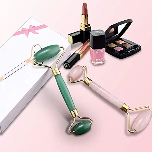 Rose Quartz Jade Roller Facial Massager and Gua Sha Scraping Tool