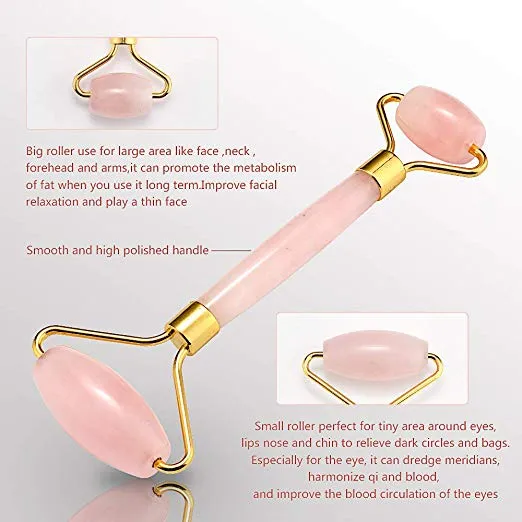 Rose Quartz Jade Roller Facial Massager and Gua Sha Scraping Tool