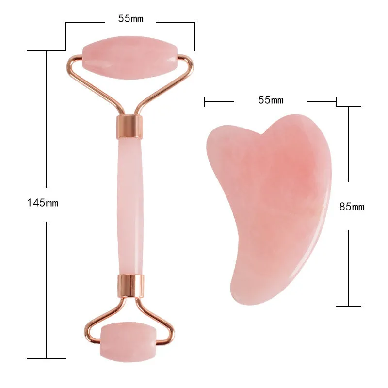 Rose Quartz Jade Roller Facial Massager and Gua Sha Scraping Tool