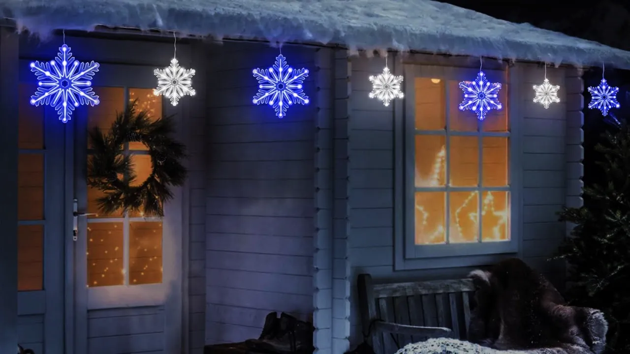 Set of 10 Twinkling LED Snowflake Icicle Lights