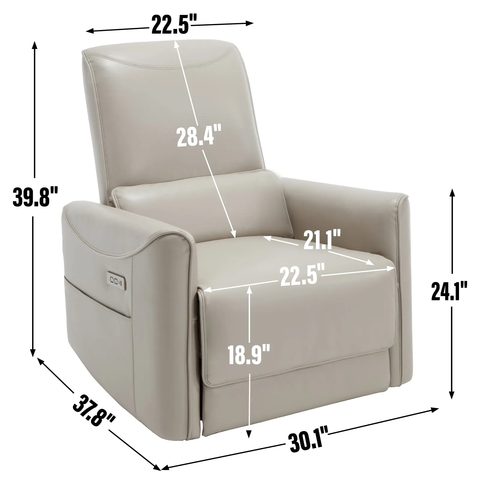 Spencer Swivel and Rocker Power Recliner Chair - Beige