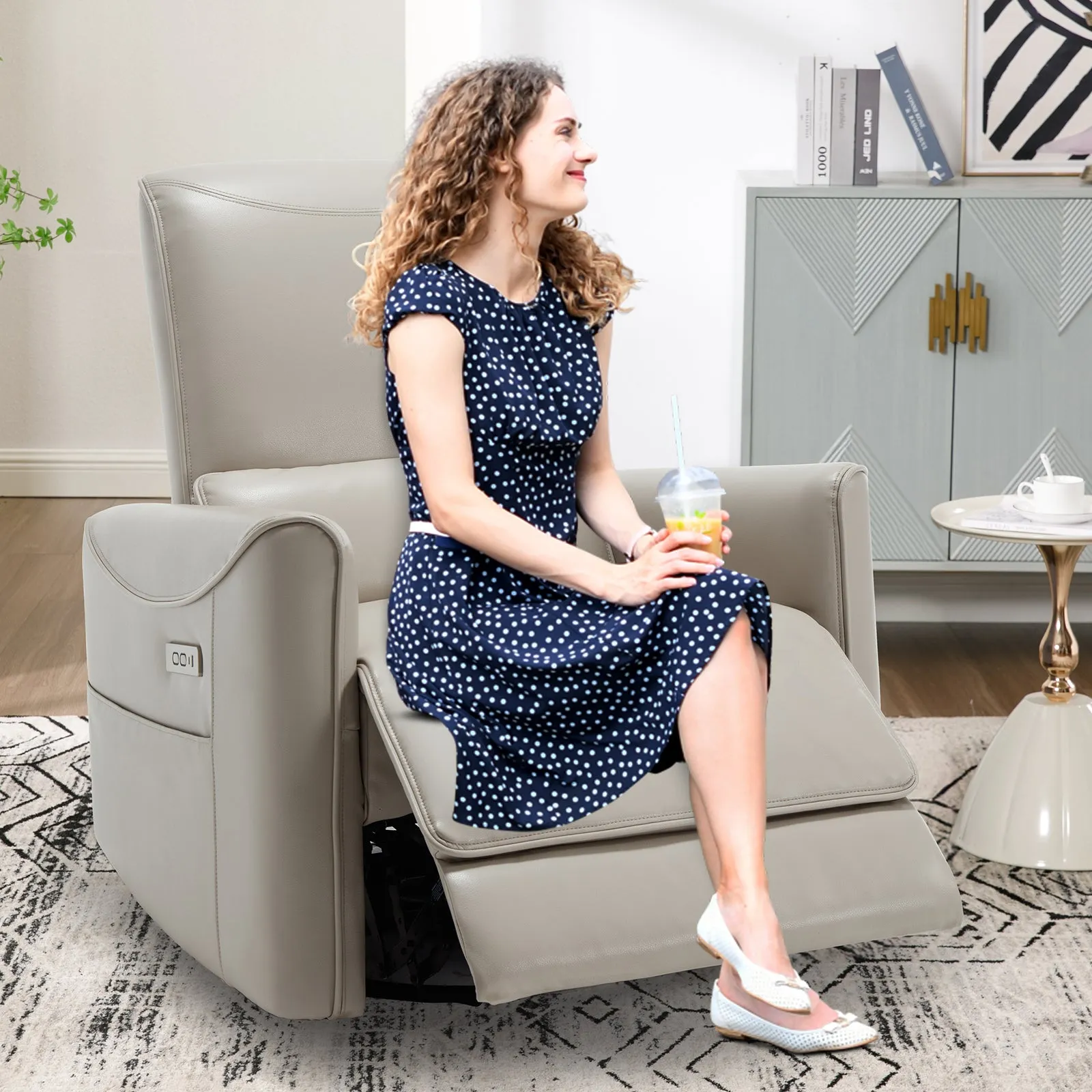 Spencer Swivel and Rocker Power Recliner Chair - Beige