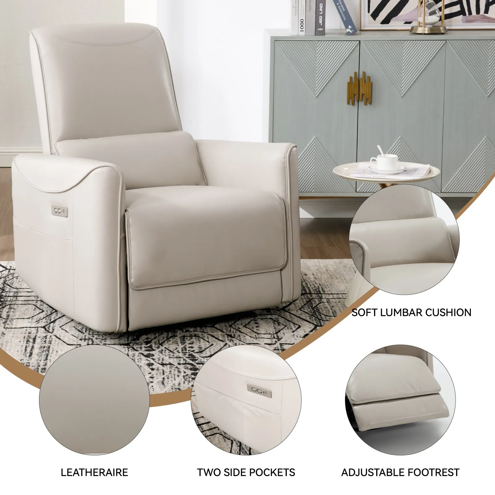 Spencer Swivel and Rocker Power Recliner Chair - Beige