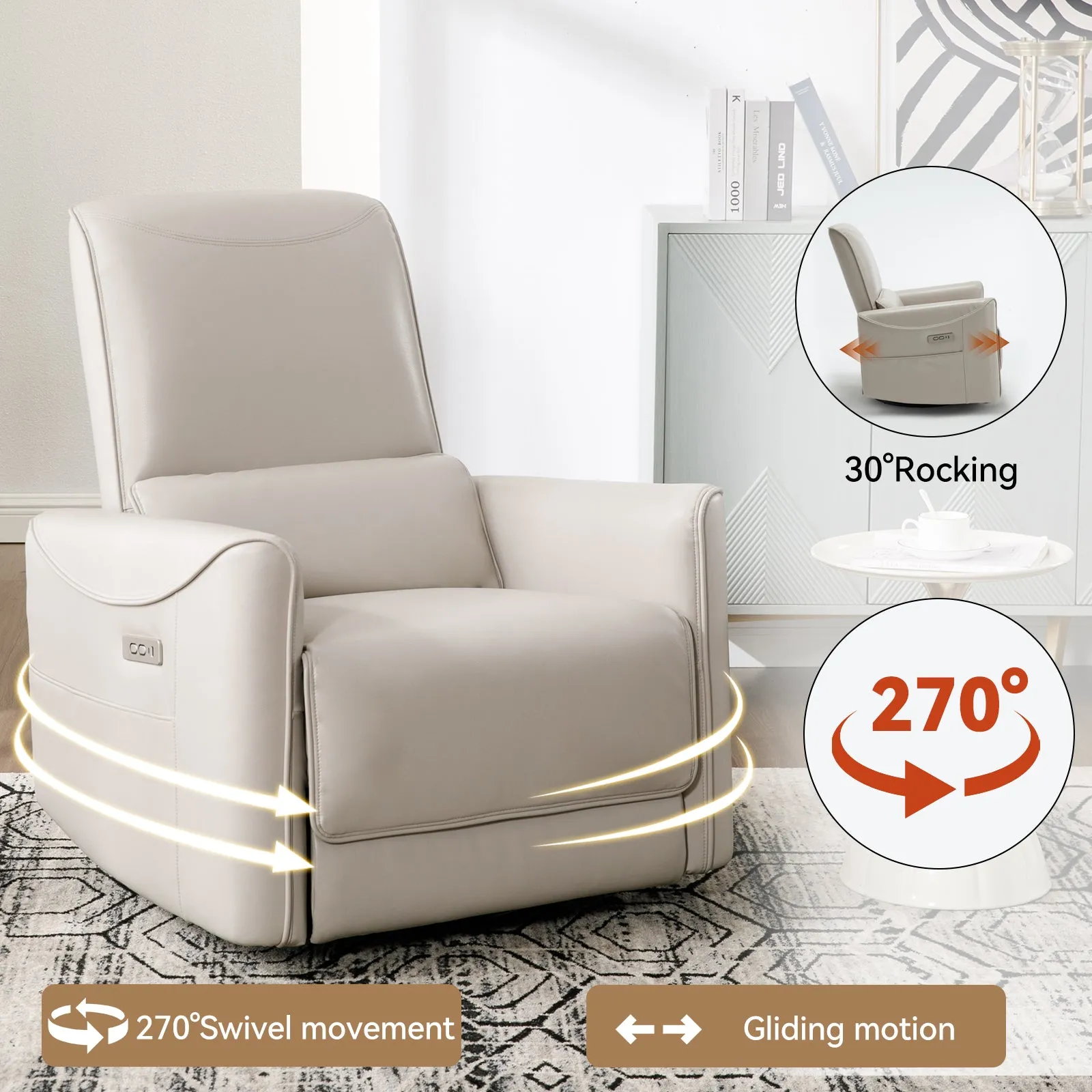Spencer Swivel and Rocker Power Recliner Chair - Beige