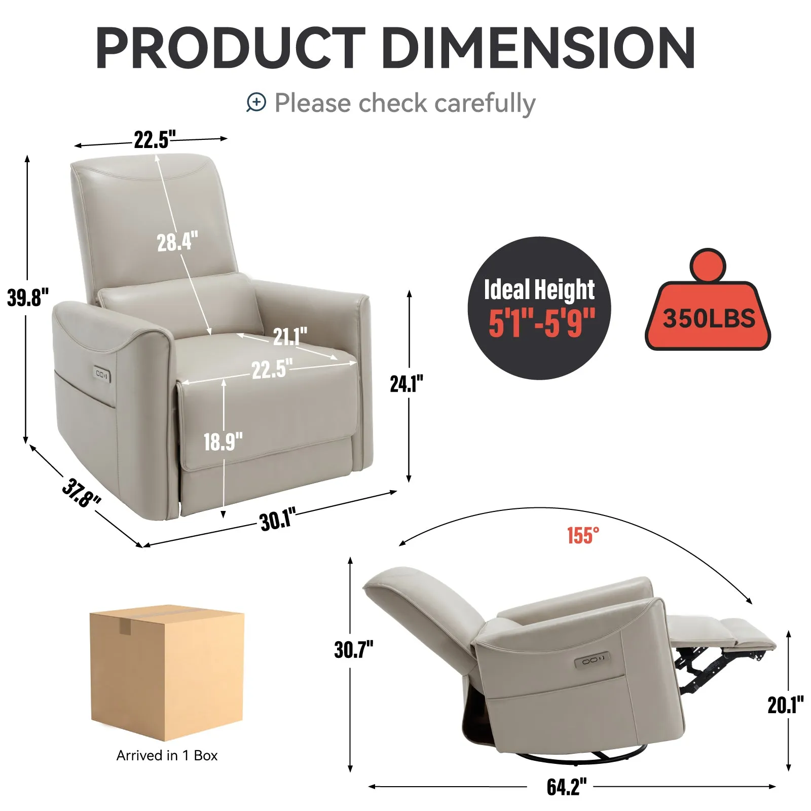Spencer Swivel and Rocker Power Recliner Chair - Beige