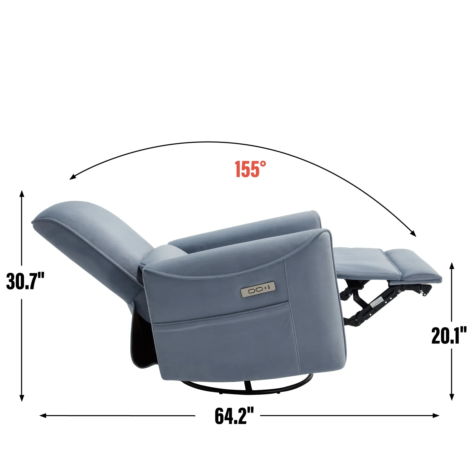 Spencer Swivel and Rocker Power Recliner Chair - Blue