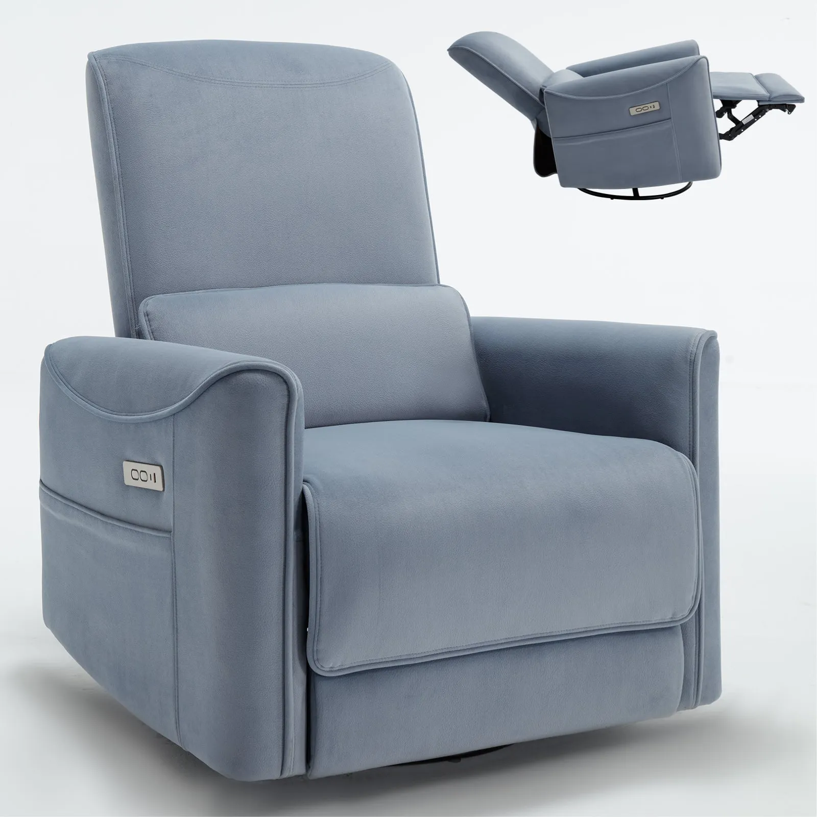 Spencer Swivel and Rocker Power Recliner Chair - Blue