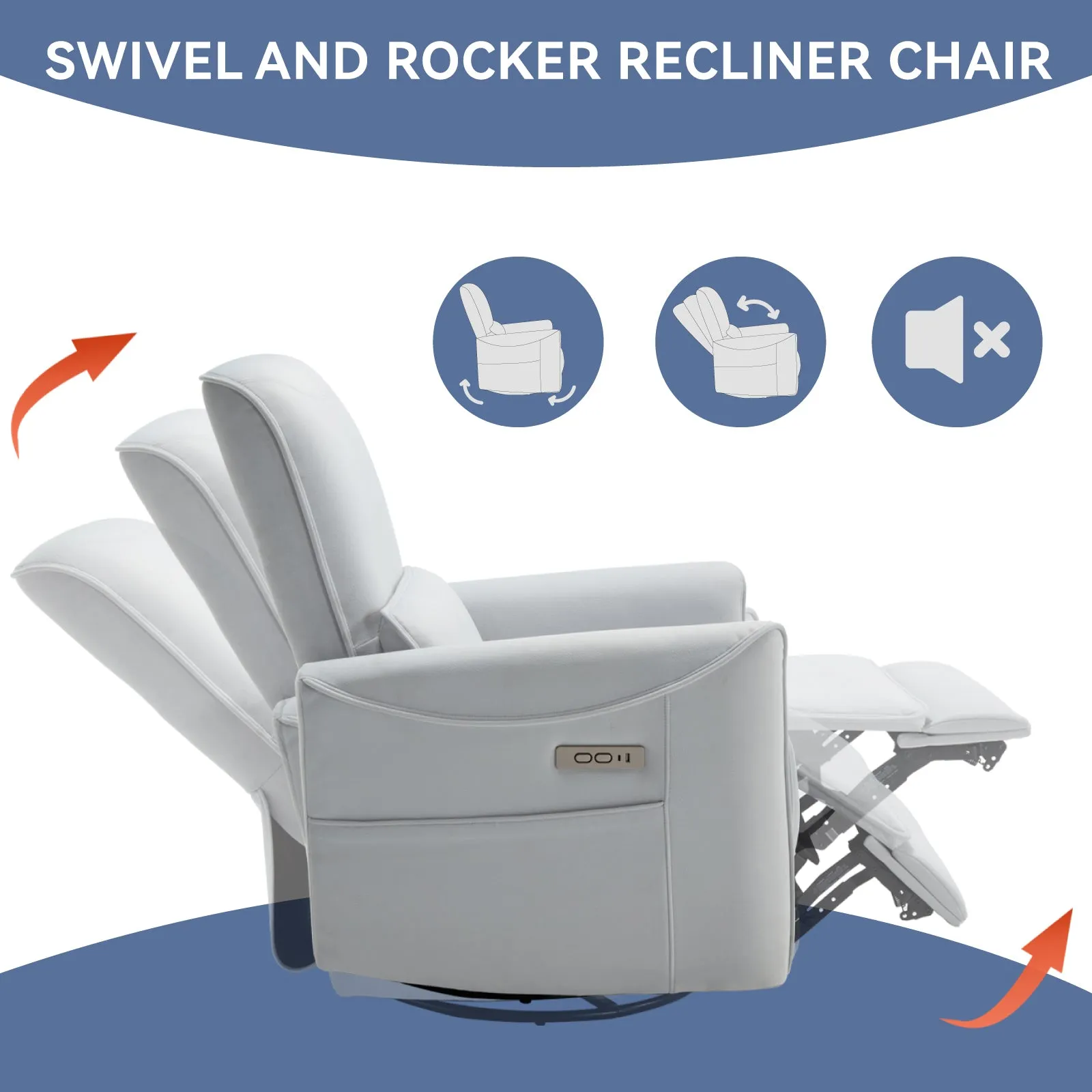 Spencer Swivel and Rocker Power Recliner Chair - White