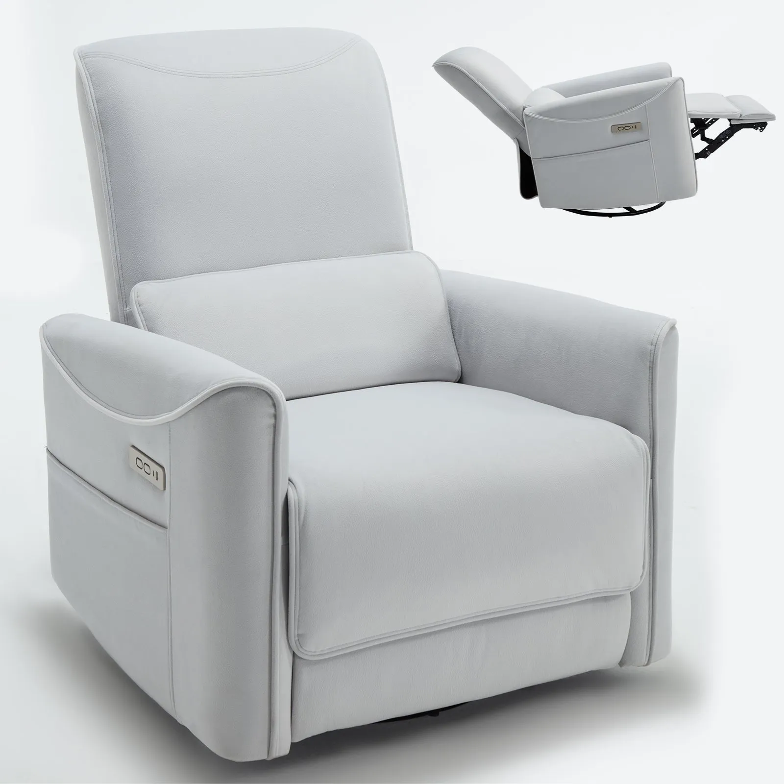 Spencer Swivel and Rocker Power Recliner Chair - White