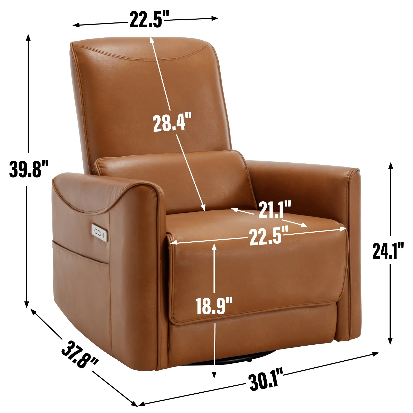 Spencer Swivel and Rocker Power Recliner Chair - Yellow Brown