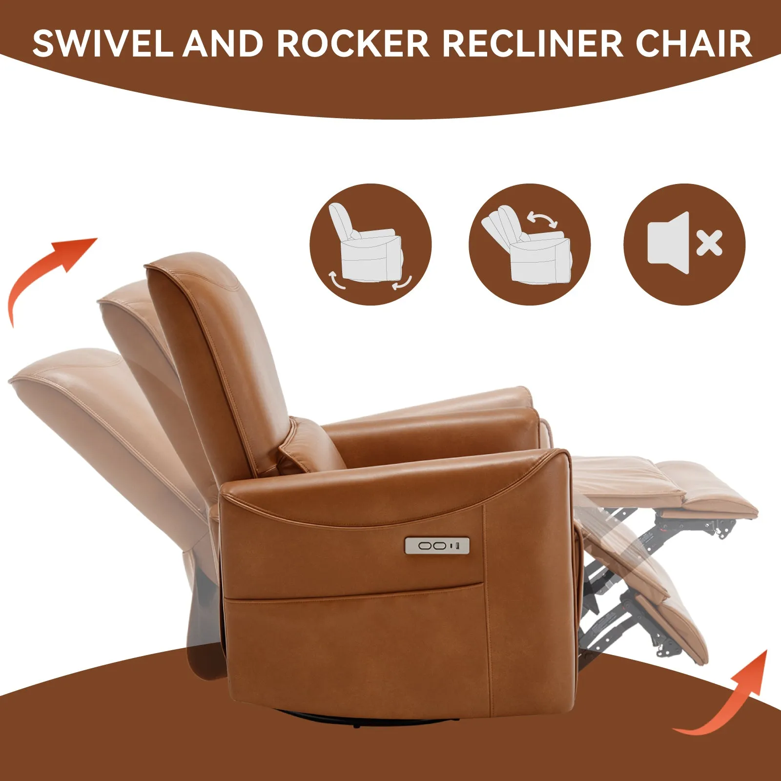 Spencer Swivel and Rocker Power Recliner Chair - Yellow Brown