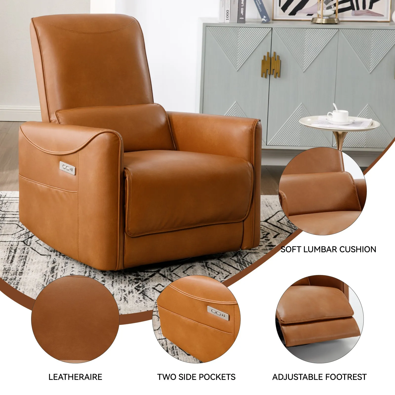 Spencer Swivel and Rocker Power Recliner Chair - Yellow Brown