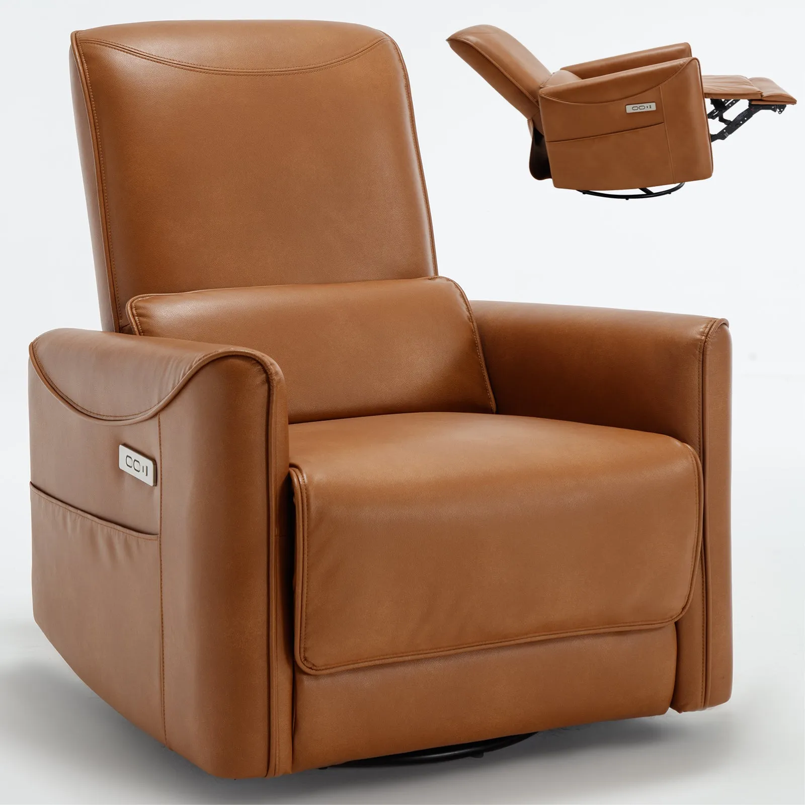 Spencer Swivel and Rocker Power Recliner Chair - Yellow Brown