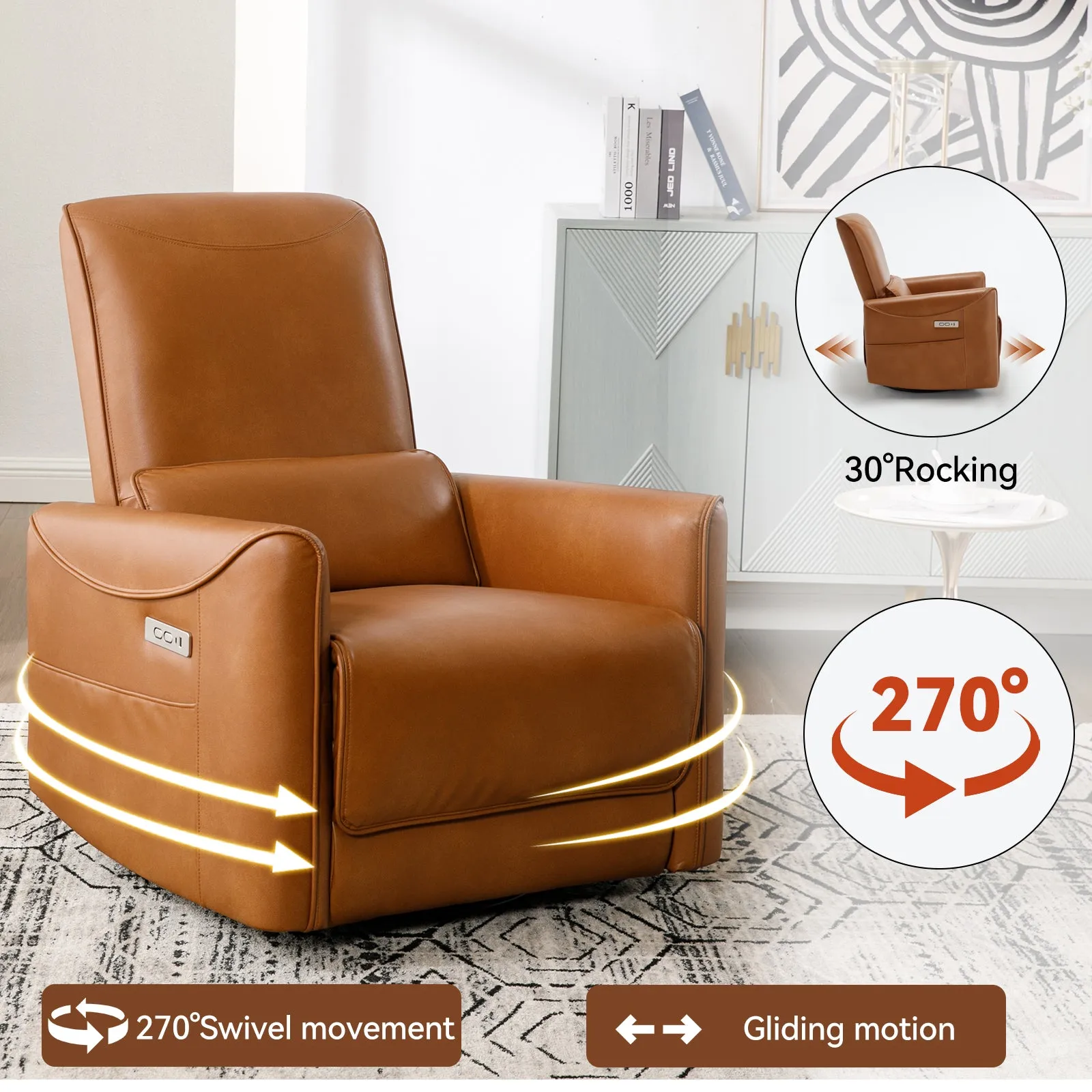 Spencer Swivel and Rocker Power Recliner Chair - Yellow Brown