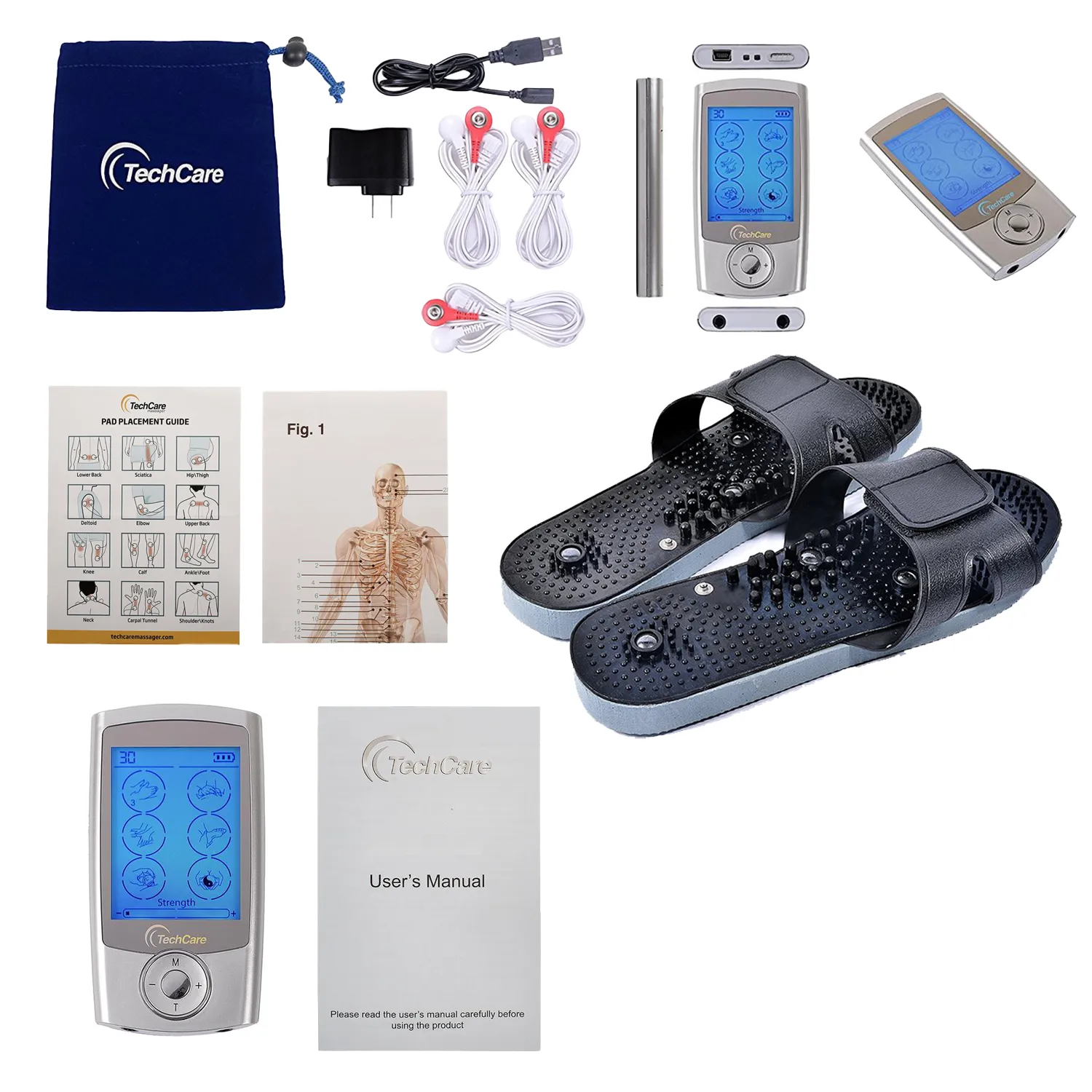 Techcare Pro 24 Tens Unit Muscle Stimulator 24 Modes   Foot Massager Slipper