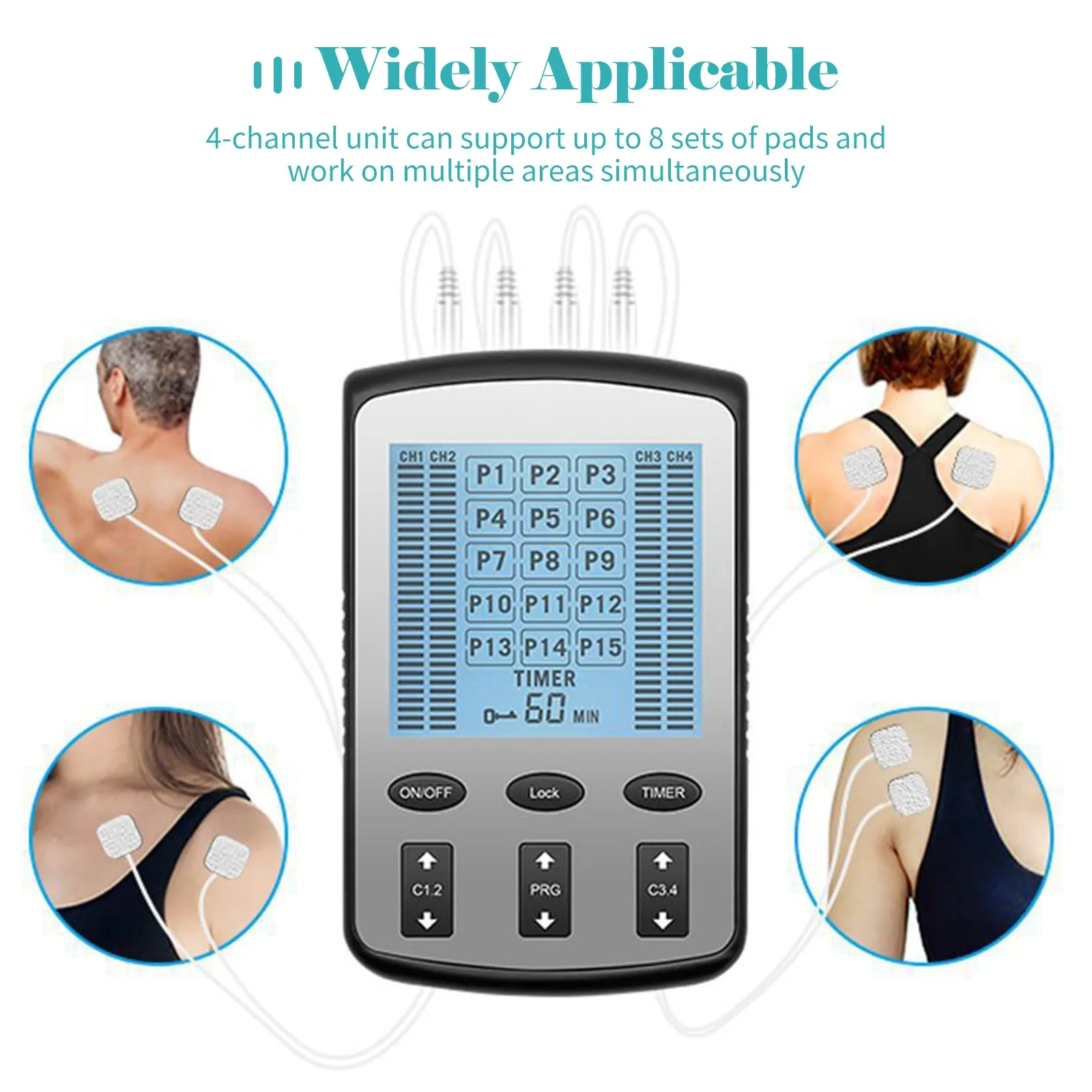 TENS EMS Muscle Stimulator - 15 Modes & 4 Outputs
