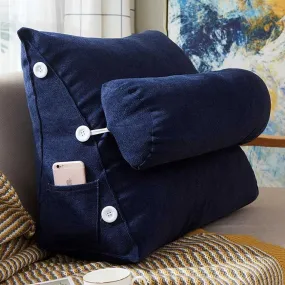 Velvet Triangular Back Rest Pillow /  Back Wedge Cushion (Blue)