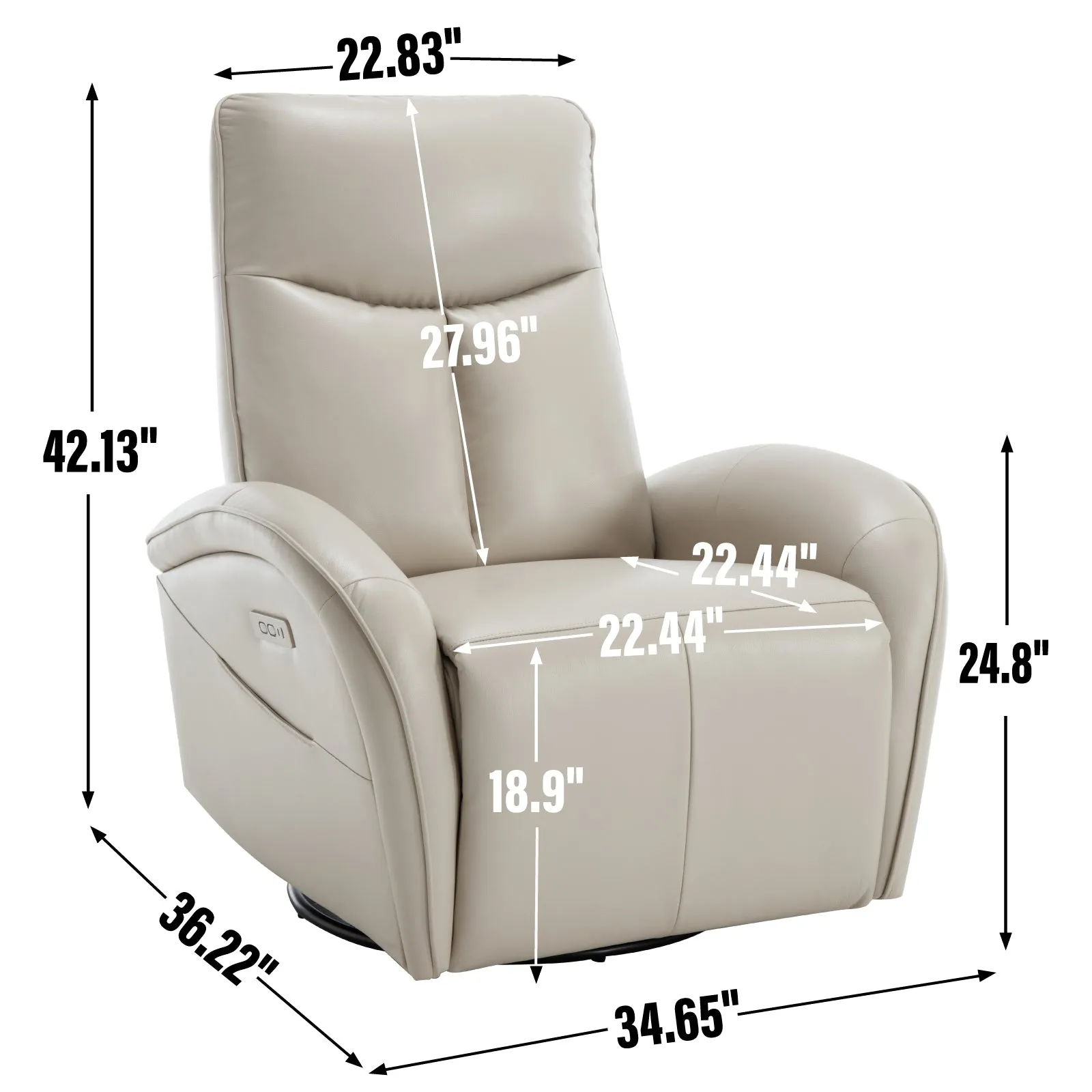 Vince Swivel and Rocker Power Recliner Chair - Beige