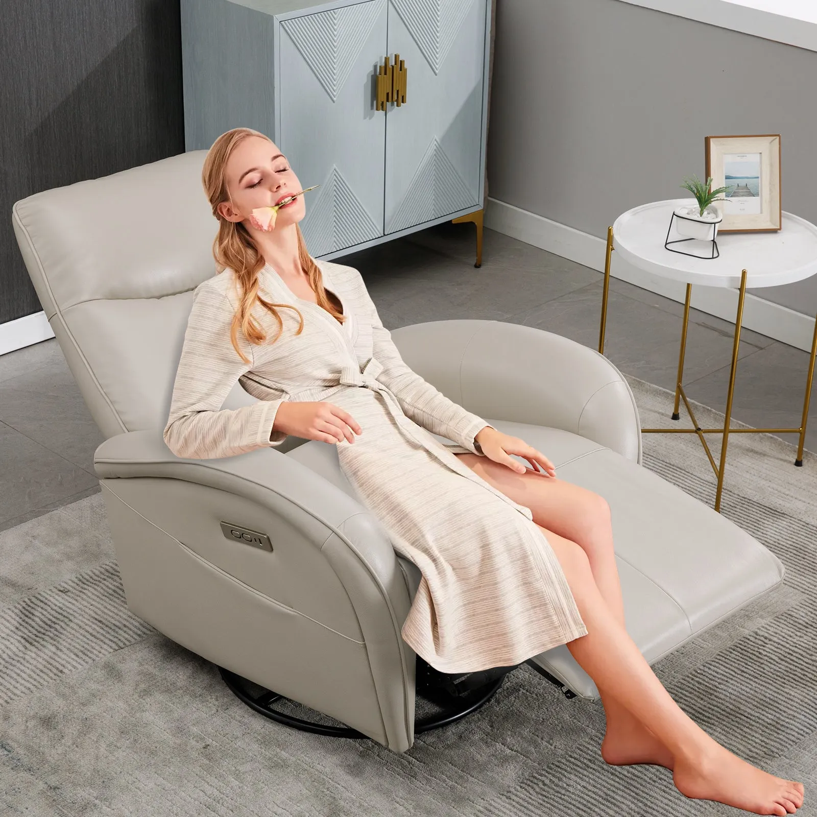 Vince Swivel and Rocker Power Recliner Chair - Beige