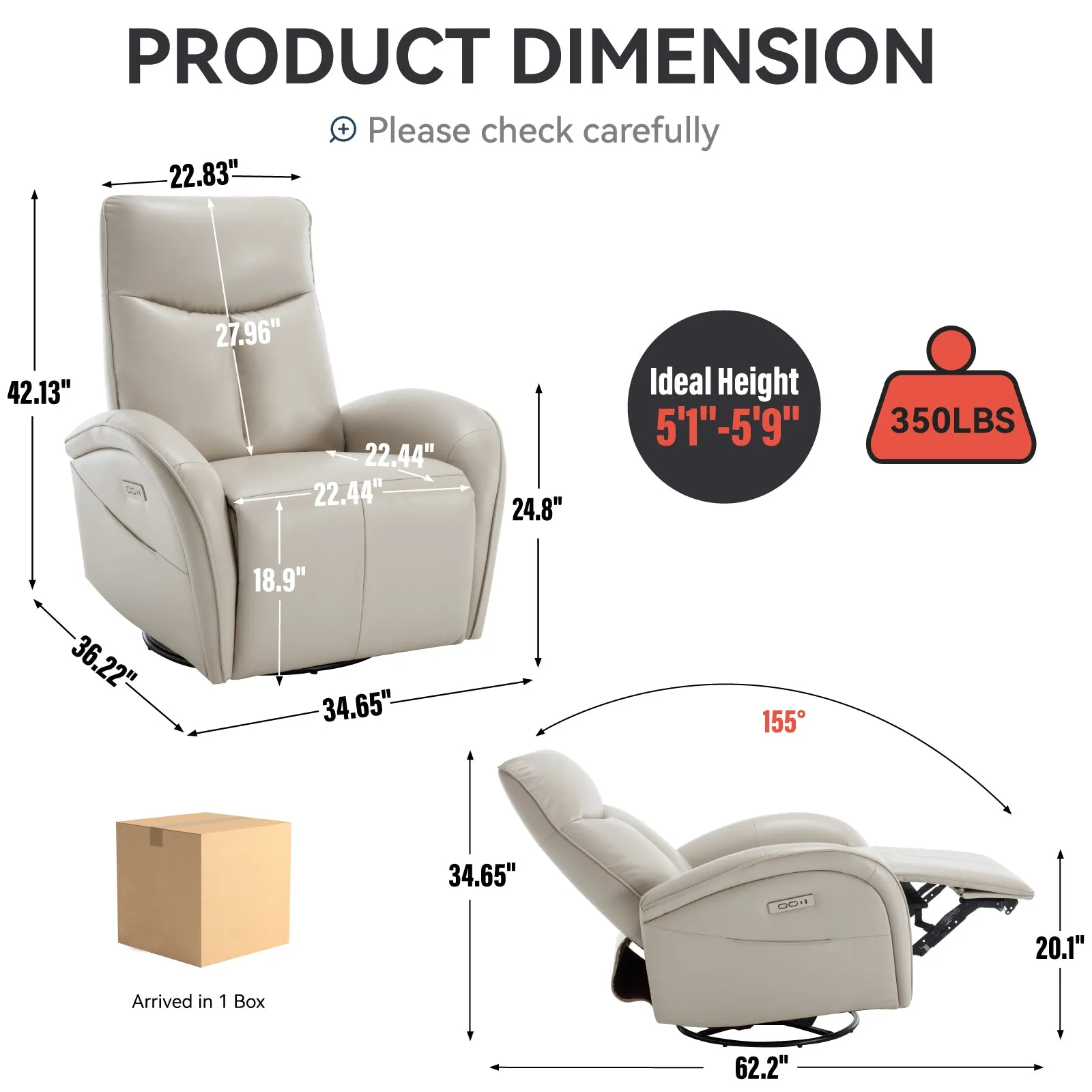 Vince Swivel and Rocker Power Recliner Chair - Beige
