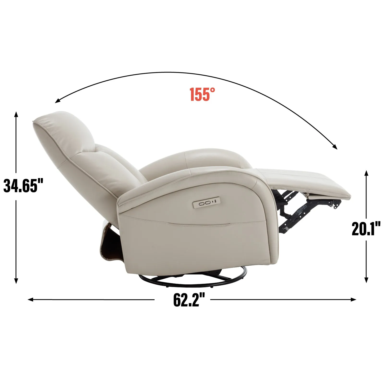Vince Swivel and Rocker Power Recliner Chair - Beige