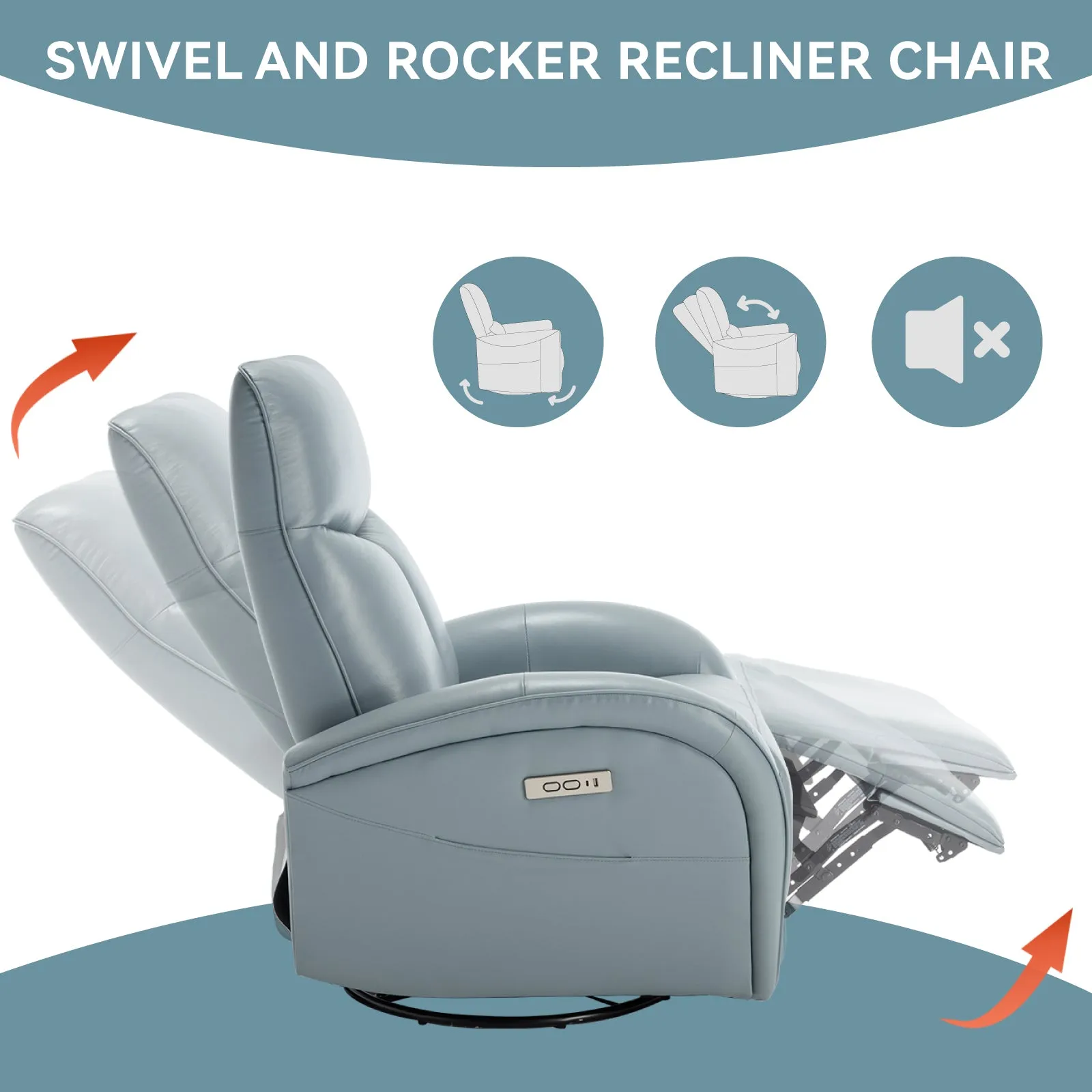 Vince Swivel and Rocker Power Recliner Chair - Blue