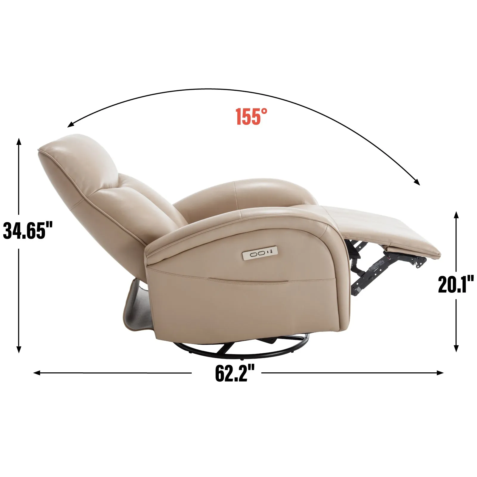 Vince Swivel and Rocker Power Recliner Chair - Light Brown