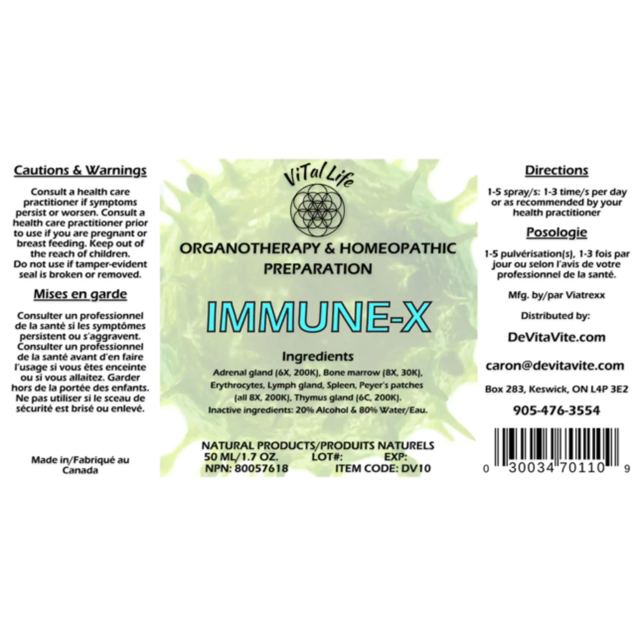 Vital Life Imunexx (IMMUNE-X) Liquid Spray, Homeopathic Remedy for Immune System Support, 50ml