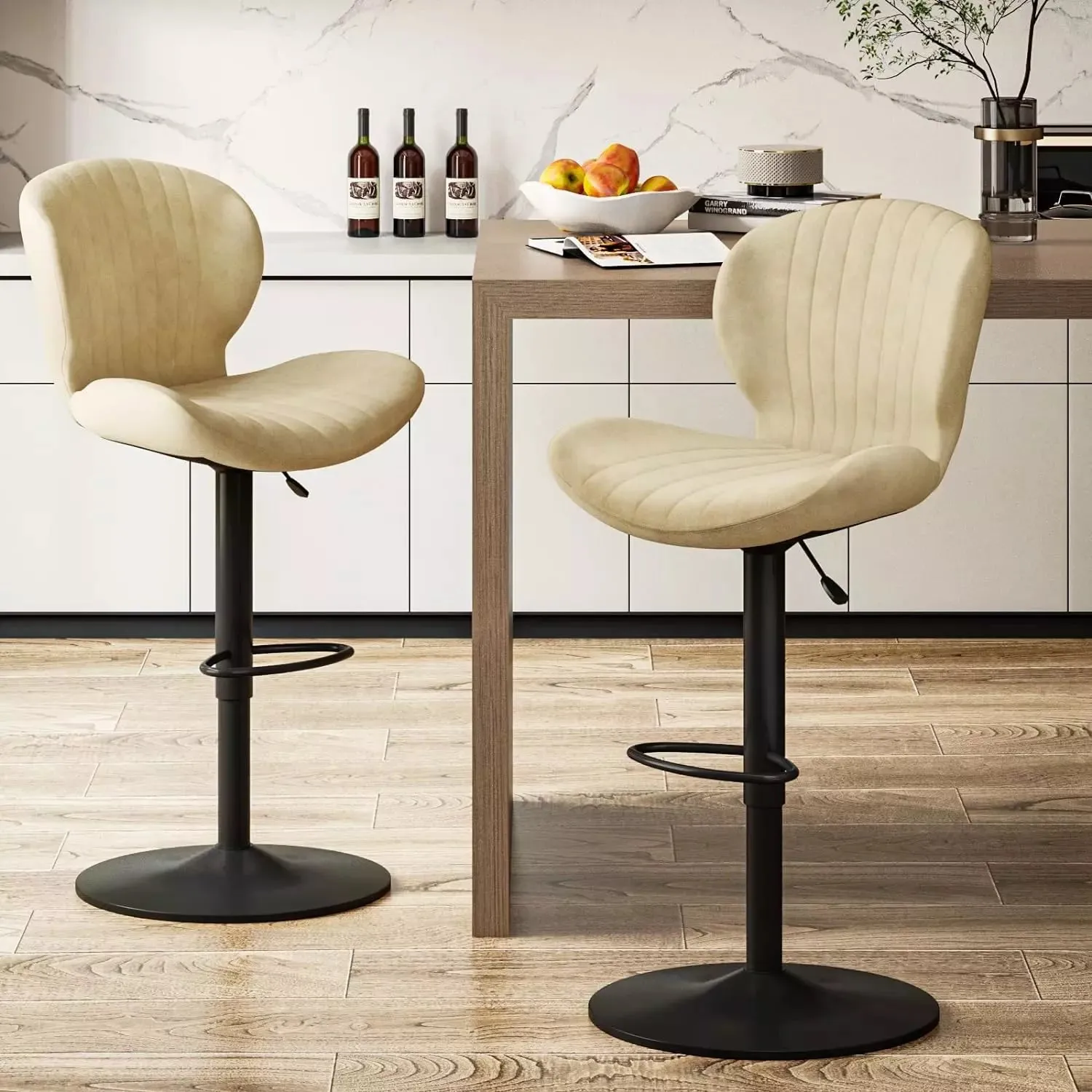 Waleaf Modern Adjustable Bar Stools,Leather Upholstered Swivel Counter Stools BAR06