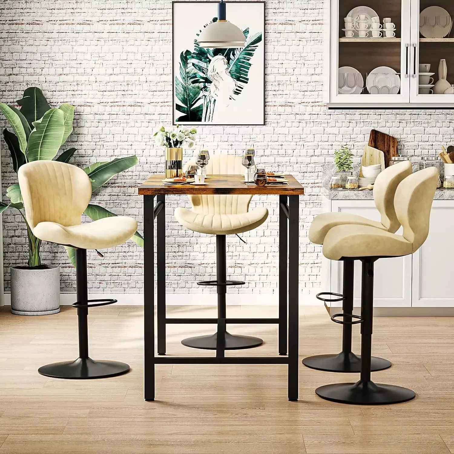 Waleaf Modern Adjustable Bar Stools,Leather Upholstered Swivel Counter Stools BAR06