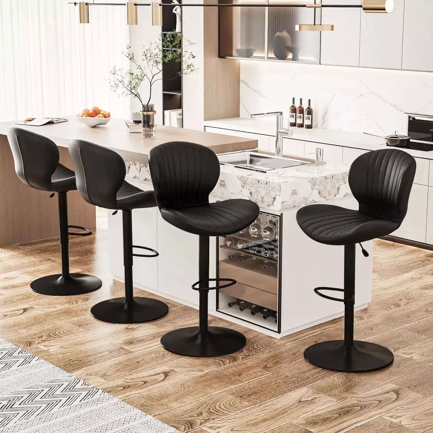 Waleaf Modern Adjustable Bar Stools,Leather Upholstered Swivel Counter Stools BAR06
