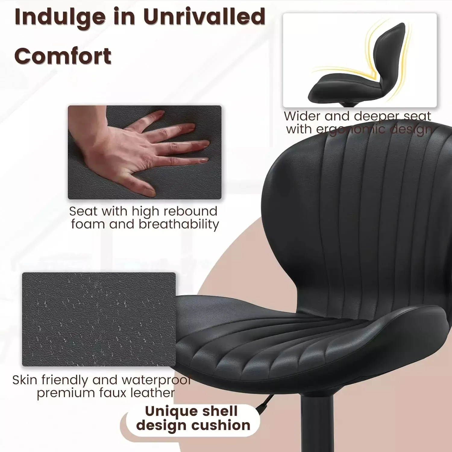 Waleaf Modern Adjustable Bar Stools,Leather Upholstered Swivel Counter Stools BAR06