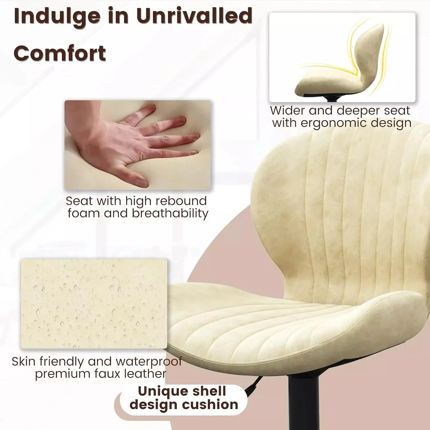 Waleaf Modern Adjustable Bar Stools,Leather Upholstered Swivel Counter Stools