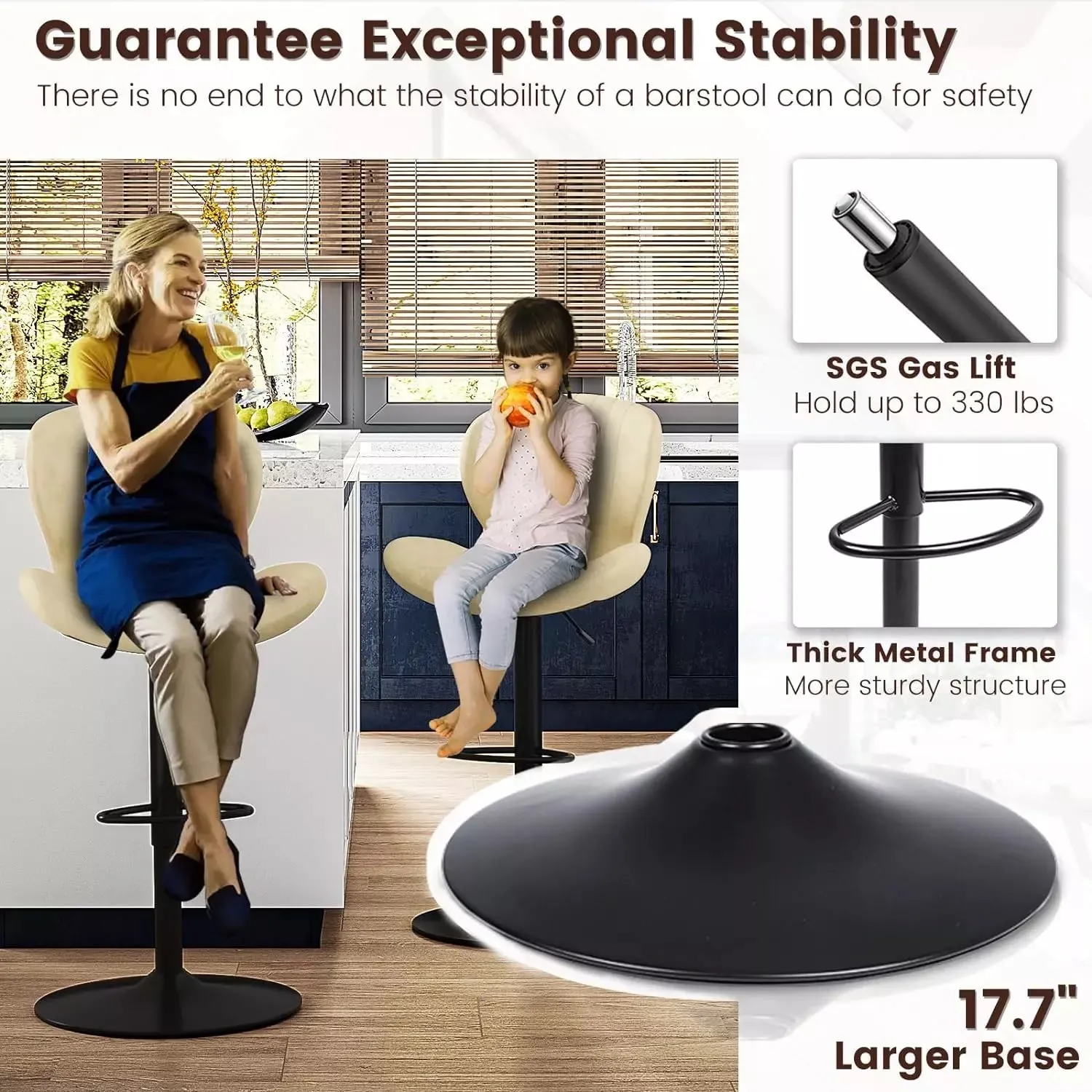 Waleaf Modern Adjustable Bar Stools,Leather Upholstered Swivel Counter Stools