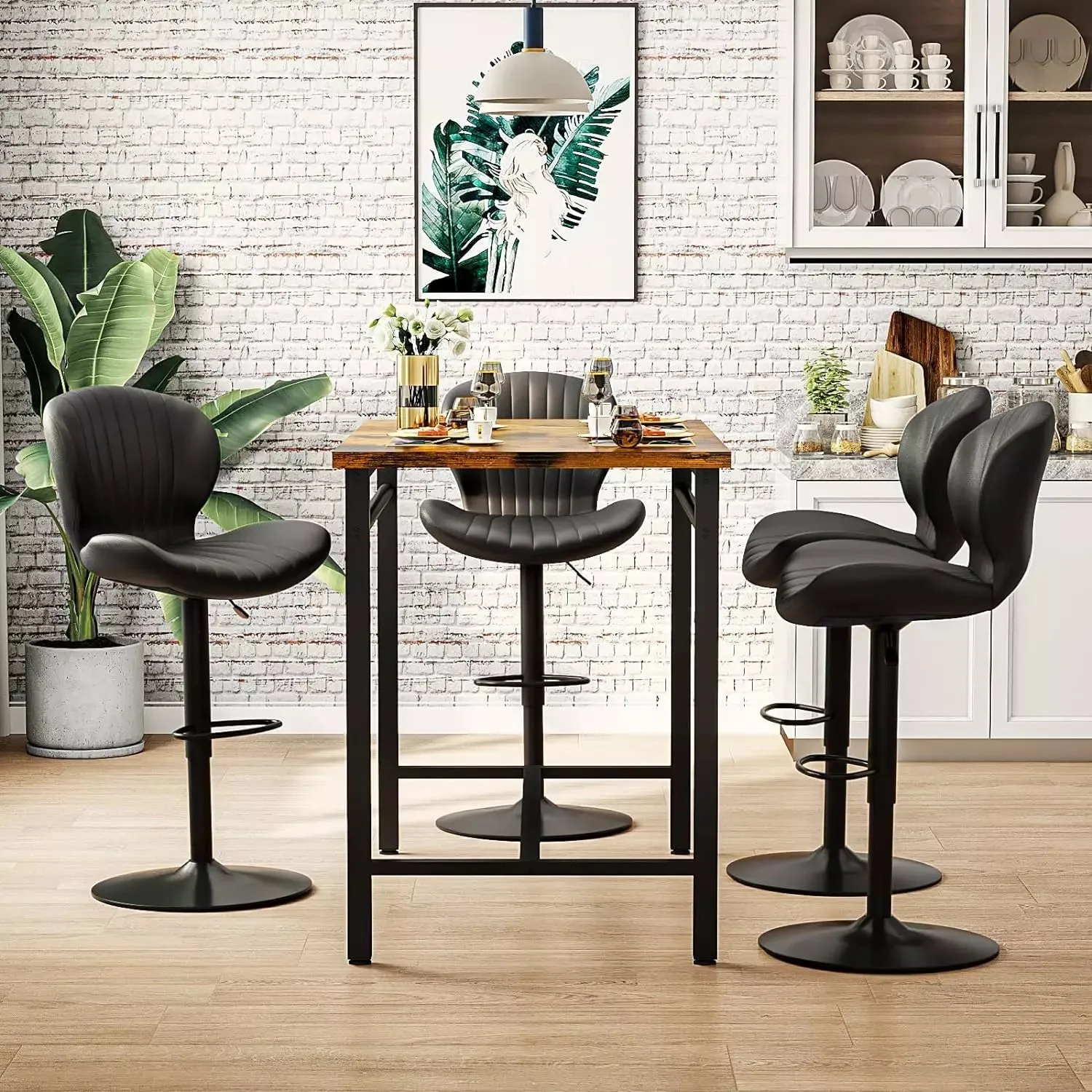 Waleaf Modern Adjustable Bar Stools,Leather Upholstered Swivel Counter Stools