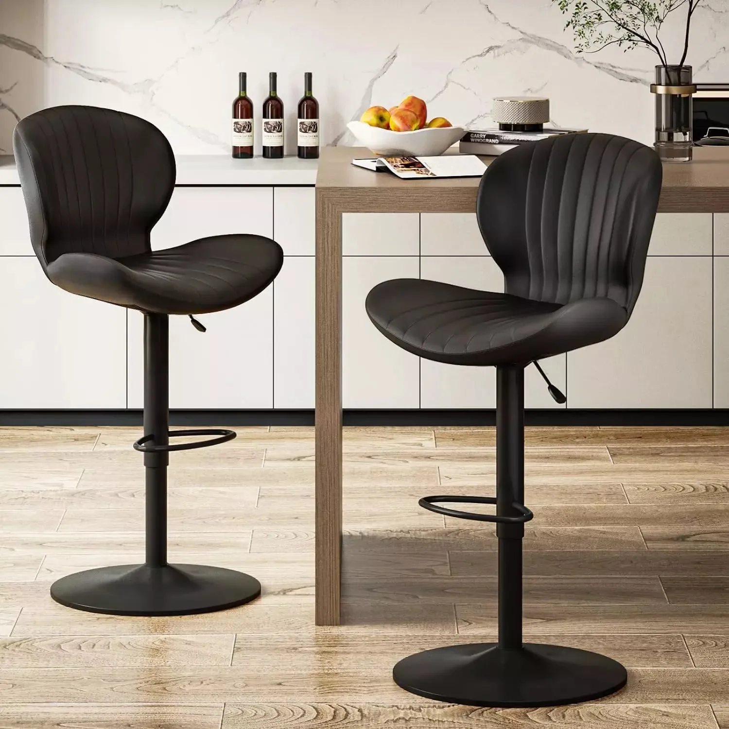 Waleaf Modern Adjustable Bar Stools,Leather Upholstered Swivel Counter Stools