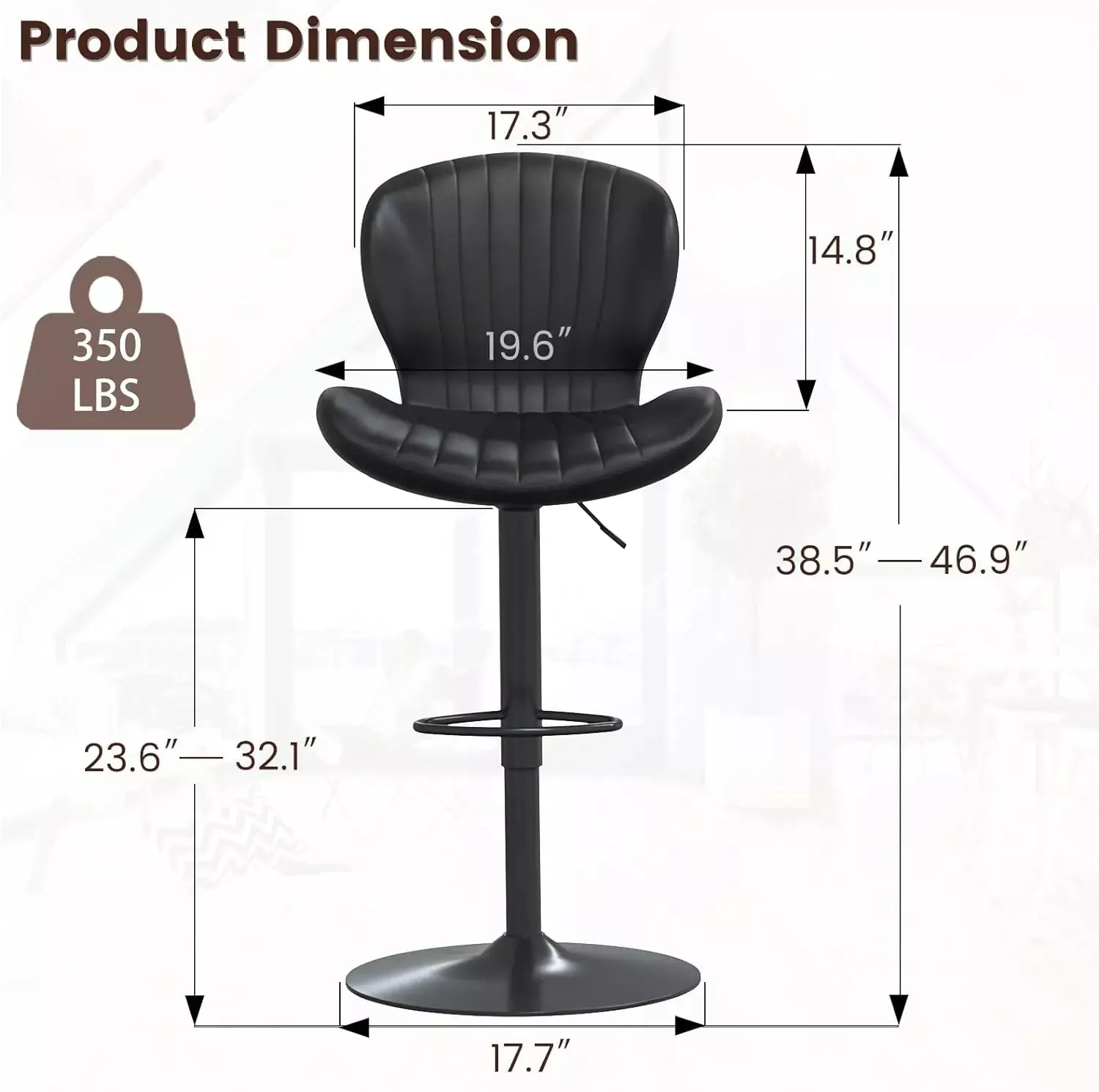 Waleaf Modern Adjustable Bar Stools,Leather Upholstered Swivel Counter Stools