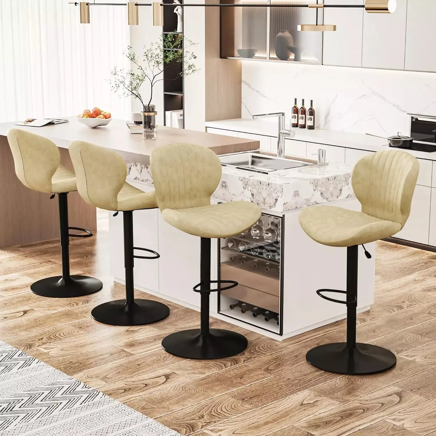 Waleaf Modern Adjustable Bar Stools,Leather Upholstered Swivel Counter Stools
