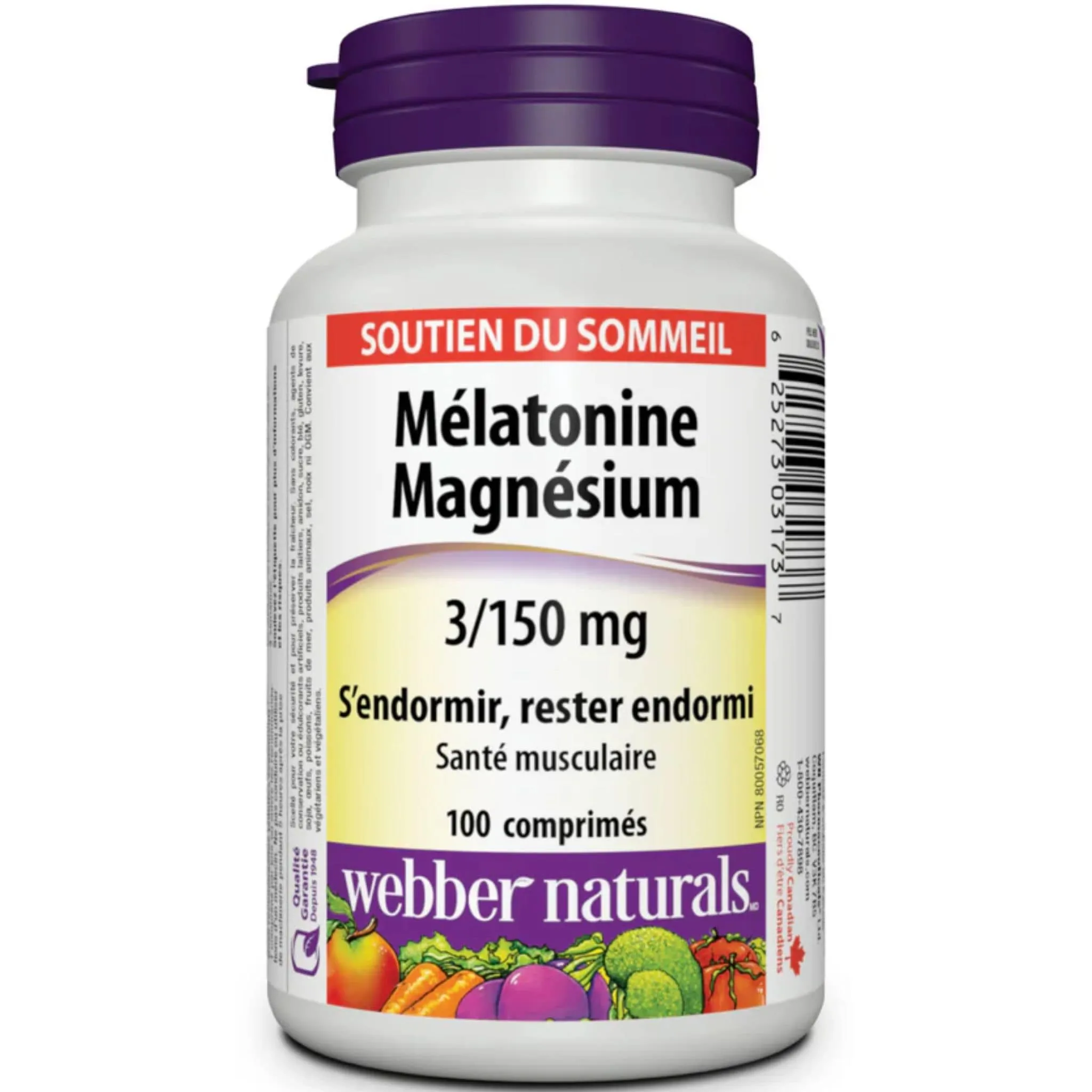 Webber Naturals Melatonin & Magnesium, 3mg/150mg, 100 Tablets