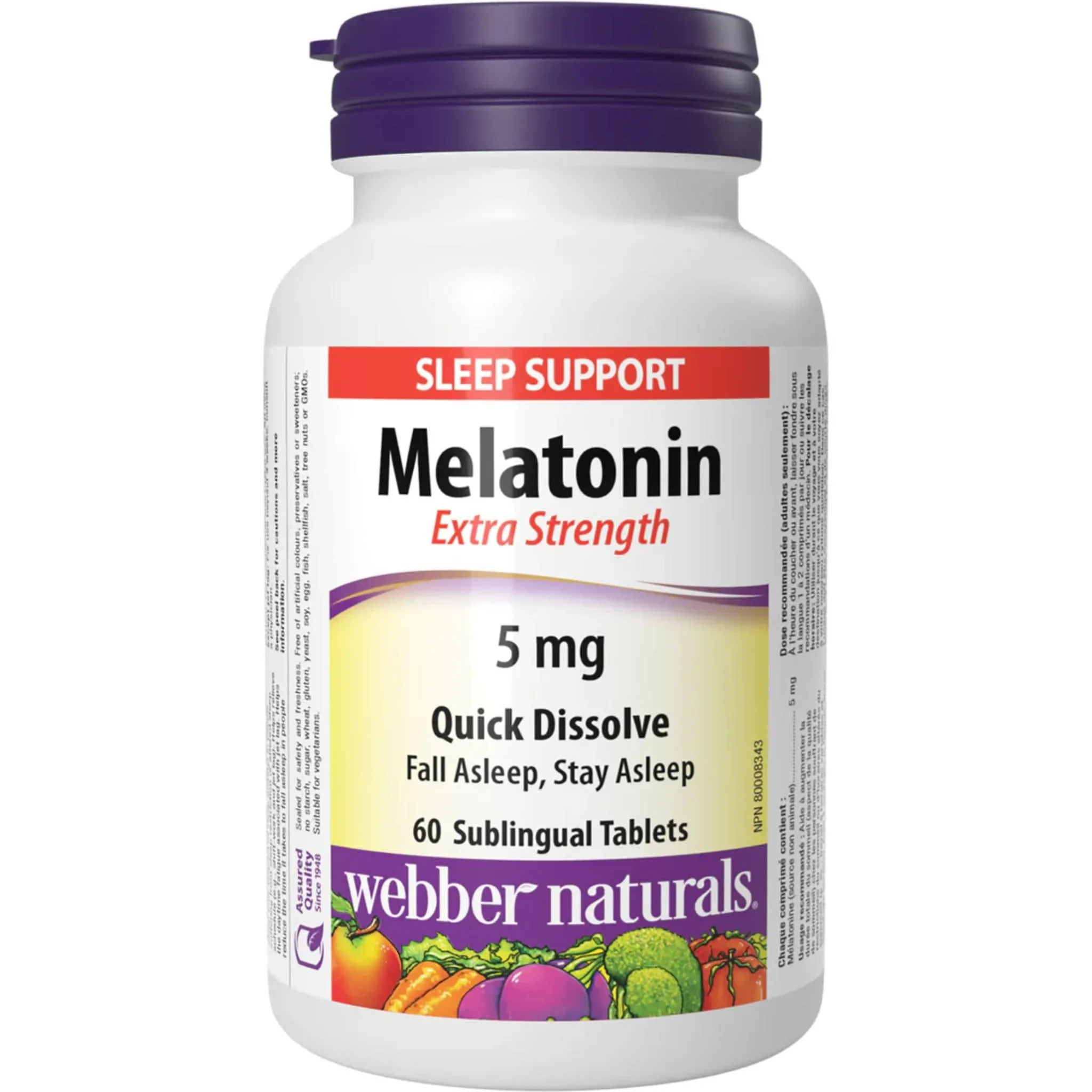 Webber Naturals Melatonin Extra Strength 5mg, Quick Dissolving Tablets, Peppermint